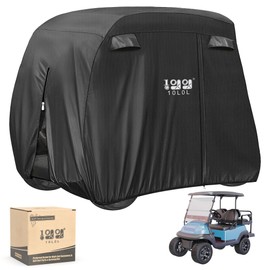 10L0L 4 Passenger Golf Cart Cover for Yamaha EZGO Club Car, 400D Polyester All-Weather Waterproof Golf Cart Storage Cover with Three Zipper Doors-Black