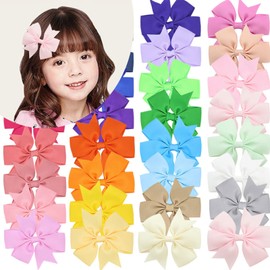 BORDSTRACT Hair Bows for Girls, 40pcs Ribbon Hair Bow Alligator Clips, 3Inch Sweet Hair Accessory, Colorful and Portable Hair Clips for Baby Toddlers Girls Teens Children
