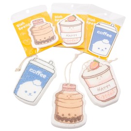 UNOGIFT 3 Pcs Compressed Wood Pulp Cotton Sponges with Hanging String, Bulk Cleaning Sponges for Dishes Kitchen Bathroom, Non-Scratch Durable and Absorbent Design, Cute Drink-Shaped