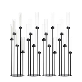 39.4''Matte Black Candle Holder with Acrylic Shades Tall 5 Arm Candelabra Black Table Centerpiece for Wedding Living Dining Room Fireplace Decoration Fit 0.98''LED Taper Candle