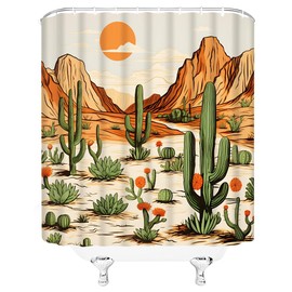 ZWSMZW Western Shower Curtain Cactus Mountain Tropical Desert Landscape Ethnic Aztec American Cowboy Bathroom Decor Fabric Curtains with Hooks