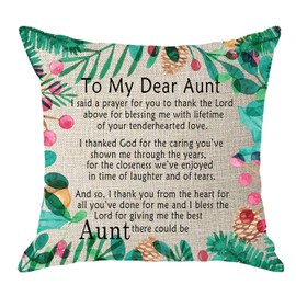 NIDITW to My Dear Aunt Easter with Watercolor Tropical Leaves Cream Burlap Throw Pillow Case Cushion Cover Outdoor Bench Decorative Square 18 inches