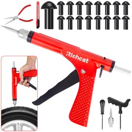 Richcat Tubeless Tire Puncture Repair Kit with Mushroom Plug, Repairs punctures and Flat Tires for Motorcycles, Cars, Trucks, ATVs,Gun Puncture Repair Kit