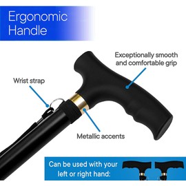 Comfkey Updated Folding Walking Canes - Ergonomic Handle Design, Adjustable Collapsible Lightweight Folding Canes and Walking Sticks for Men Women (Black)