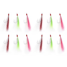 Briny River Pack of 12 Bucktail Teaser Fishing Hooks Saltwater Flounder Rig Fishing Hooks Stainless Steel 96mm 3G Bucktail Mylar Teaser Used for Catfish Cod Flounder