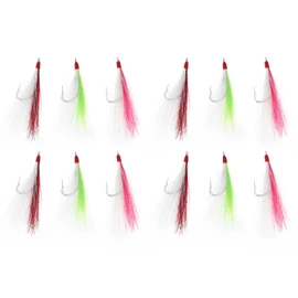 Briny River Pack of 12 Bucktail Teaser Fishing Hooks Saltwater Flounder Rig Fishing Hooks Stainless Steel 96mm 3G Bucktail Mylar Teaser Used for Catfish Cod Flounder