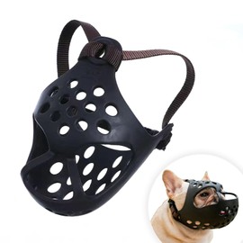 Short Snout Dog Muzzle- Adjustable Soft Silicone Flat Faced Muzzle Bulldog Muzzle Breathable Dog Mask for Biting Chewing Training Licking and Grooming (M（Head 13-15"）, Black)