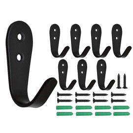 Mokife Pack of 8 Coat Hooks Black Matt Stainless Steel Wall Hooks Metal Coat Hooks Wall Mounted 3 mm Thick Heavy Duty Multi-Purpose Hooks with Screws