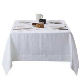 Tseapeni Linen Tablecloth 60 x 108 Inch - 100% Pure Linen Table Cloth for Rectangle Tables Machine Washable Dining Fall Tablecloth for Christmas, Holiday - With 4PCS Free 20"x 20" Linen Napkins(White)