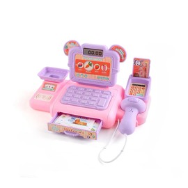 Toy cash register with sound scanner and light, shop accessories for children, role play, birthday gift for children, 3 years (pink)