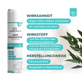 The Home Pet Lab The Home Pet Lab Dog Shampoo against mites, lice & ticks - Effective flea shampoo for dogs, also usable as a lice remedy and tick protection - pH-neutral anti-parasite shampoo