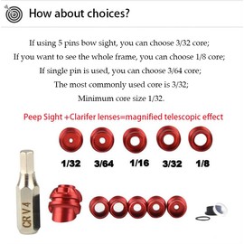 Archery Peep Sight for Compound Bow Interchangeable Aluminium Alloy Inner Core with Peep Visor Hoody Compound Bow (37°, Red, B)