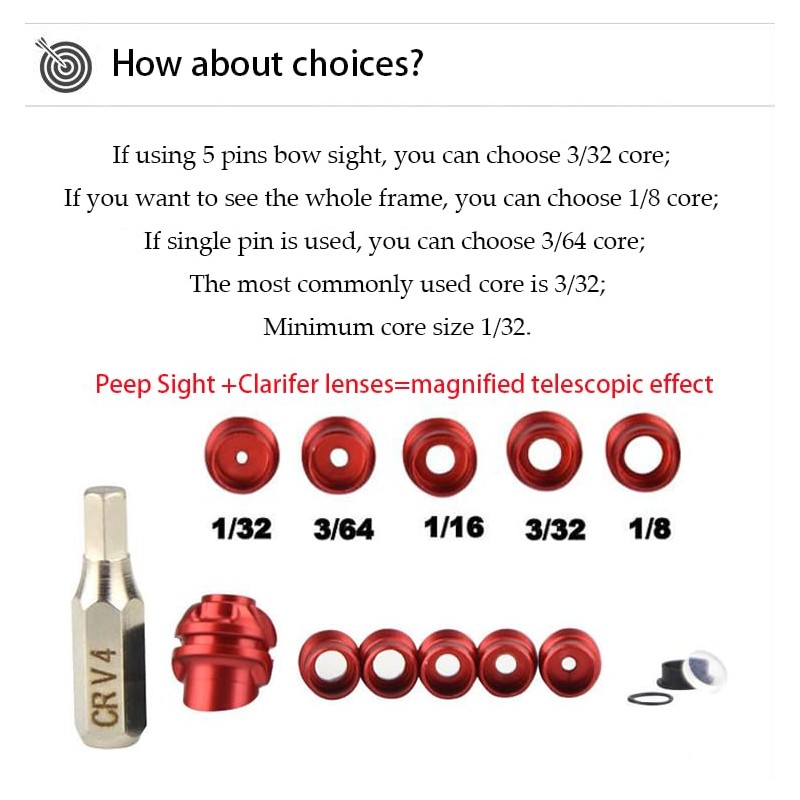 Archery Peep Sight for Compound Bow Interchangeable Aluminium Alloy Inner