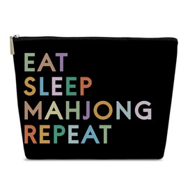 Ythuil Mahjong Gifts Makeup Bag, Funny Cosmetic Bag for Purse, Birthday Christmas Gifts for Women Lovers Players Sister, Eat Sleep Mahjong Repeat Pouch