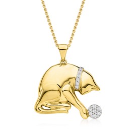 Ross-Simons 0.15 ct. t.w. Diamond Playing Cat Pendant Necklace in 18kt Gold Over Sterling. 18 inches