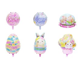 Easter Bunny Balloons Set | Foil Rabbit Balloons | Mylar Helium Balloons for Easter Party Decoration | Pink Bunny-Shaped Balloons | Easter Baby Shower Decor (6 pcs) (style 1)