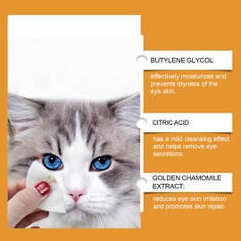 Pet Eye Wipes for Dogs & Cats, Dog Eye Wipes for Discharge and Crust, Tear Stain Remover for Dogs, Natural and Non-Irritating, Pet Eye Care, Wrinkle, Face, 60pcs