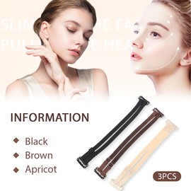 QOMJUFA 3 Pieces Face Lifting Tape Bands, Face Lifting Band, Facelift Bands with Clips, Facelifting Invisible Hair Bands for Chin, Neck and Eyes, Reusable Facelift Tape