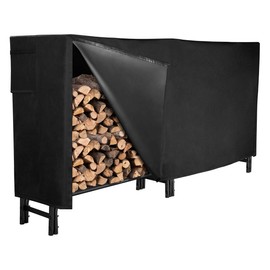GASPRO 8FT Firewood Rack Outdoor with Cover, Adds Sturdy Middle Upright, Heavy Duty Steel Log Rack Wood Holder, Easy to Assemble