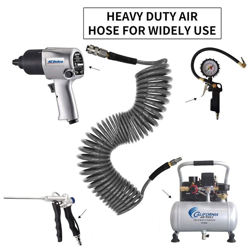 aunstarwei Air Compressor Hose Polyurethane(PU) Recoil Grey with 1/4" Europe
