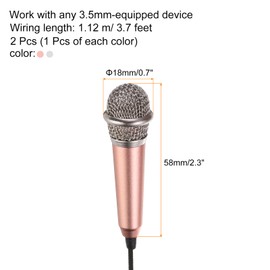 sourcing map 2Pcs Mini Microphone Portable Vocal Microphone for Voice Recording and Singing with Cover,Silver & Rose Gold