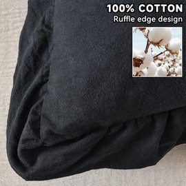 AmHoo Pack of 2 Throw Pillow Covers 100% Cotton Pre Washed Ruffle Decorative Pillowcase Cushion for Couch Sofa Bedroom 18 x 18-Inch Black