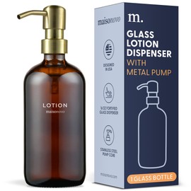 MaisoNovo Glass Lotion Dispenser with Pump | 16.9 fl oz Amber Glass Gold Pump x 1