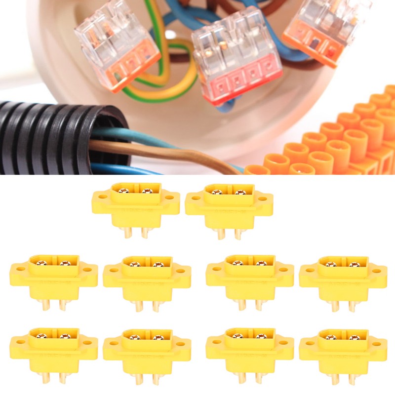 10Pcs Male Plug Connector XT60E1-M Mountable Brass Gold Plated Heat