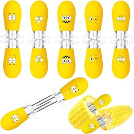 AUGSUN Corn Holders, 10Pcs/5 Pairs Corn Cob Holders Sets, Funny Faces Stainless Steel Corn on The Cob Holders BBQ Fork Skewers for Home Cooking Parties Camping