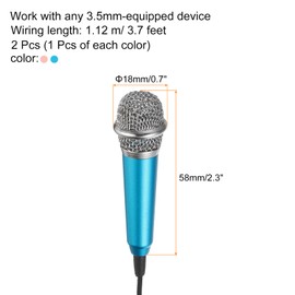 MECCANIXITY 2Pcs Mini Microphone Portable Vocal Microphone for Voice Recording and Singing with Cover,Blue & Rose Red