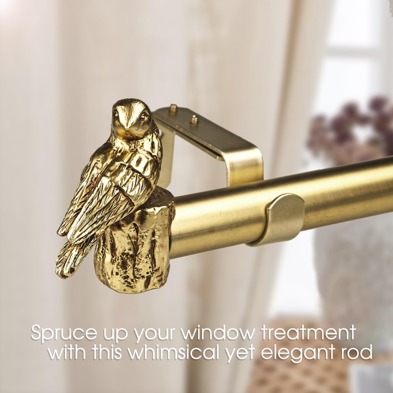 ILAISIHOME 1-1/8 Inch Diameter Brushed Gold Curtain Rod with Bird