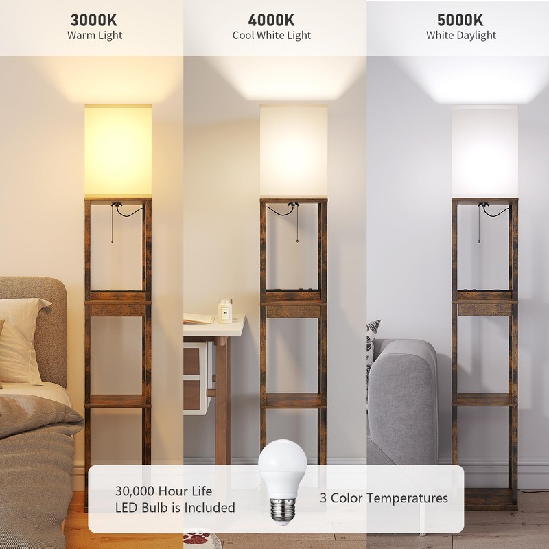 SUNMORY Floor Lamp with Shelves, Modern Dimmable Standing Lamp with