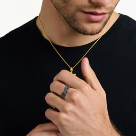 HZMAN Stainless Steel Rings for Men 8mm Wide Silver Cuban Link Ring with Six-Pointed Stars Wedding Ring Size 7