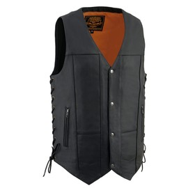 Milwaukee Leather Men's Premium Leather Classic V-Neck Motorcycle Rider Vest |LKM|ML|MLM - Large