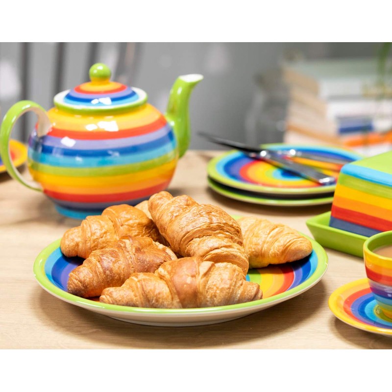 Hand Painted Rainbow Stripe Ceramic 26 cm Dinner Plate