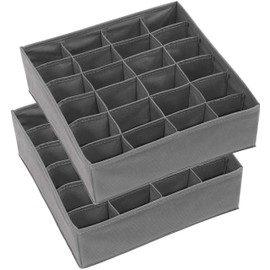 Simple Houseware 2 Pack Closet Socks Organizer, 24 Cell Drawer Divider, Dark Grey