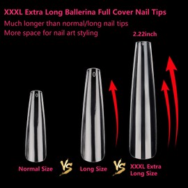 Clear Coffin Nail Tips Fake Nails, 240Pcs XXXL Extra Long Ballerina French Nail Tips for Acrylic Nails Professional, Full Cover Nail Extension False Nails for Manicure Salon Home DIY Nail Art 12 Sizes