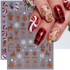 8 Sheets Christmas Nail Art Stickers Decals 3D Christmas Nail Stickers for Nail Art Elk Gingerbread Man Candy Xmas Nails Design Nail Art Supplies Winter Christmas Stickers for Nails Manicure Decor