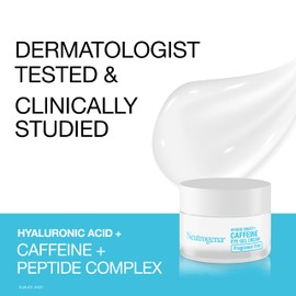 Neutrogena Hydro Boost + Eye Cream for Dark Circles & Puffiness, Under Eye Cream with Caffeine, Hyaluronic Acid and Peptides, Fragrance Free, 0.5 oz