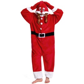 OLAOLA Unisex Adult Christmas Costume, Adult Santa Onesie, Plush Xmas Cosplay Pajamas One-Piece Sleepwear