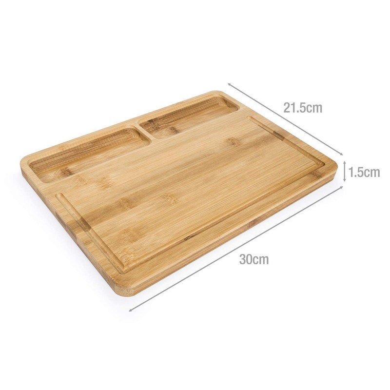 Woodluv Bamboo Chopping Cutting Board with 2 Built in Compartments