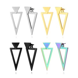 REELMAR 4 Pairs Triangle Earrings for Women Geometric Ear Jacket Earrings Front and Back Triangle Stud Earrings Stainless Steel Gothic Punk Earrings Jewelry (4 Colors)