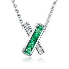 DAYBYDAY Letter X Necklace for Women 925 Sterling Silver Interlocking Circle Charm Necklace Green Emerald Moissanite Pendant with 18" Chain May Birthstone Necklace