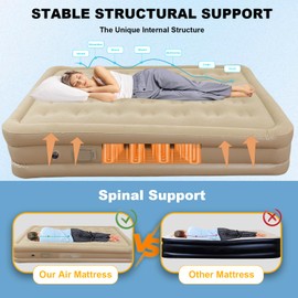 Buric Luxury Queen Air Mattress with Built-in Pump,Comfort Blow up Mattress with Pillow,Fast & Easy Inflatable Mattress, Foldable Blow Up Mattress with Storage Bag (Beige Double Layer-Single Bed)