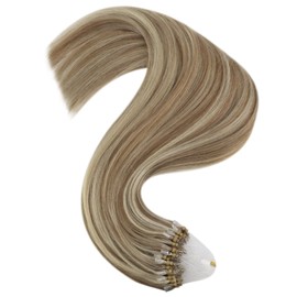 Easyouth Micro Hair Extensions Human Hair Blonde Micro Link Hair Extensions Human Hair Light Brown Highlights Platinum Blonde Micro Beads Hair Extension No Shedding 22 inch 50g/50s