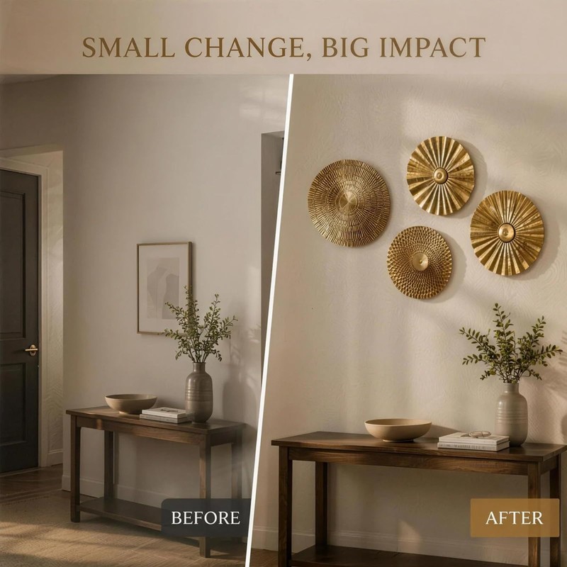 4 Pcs Luxury Gold Round Metal Wall Art, Modern Metal
