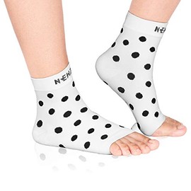 NEWZILL Plantar Fasciitis Socks with Arch Support, BEST 24/7 Foot Care Compression Sleeve, Eases Swelling & Heel Spurs, Ankle Brace Support, Increases Circulation (S/M, White w Black Dots)