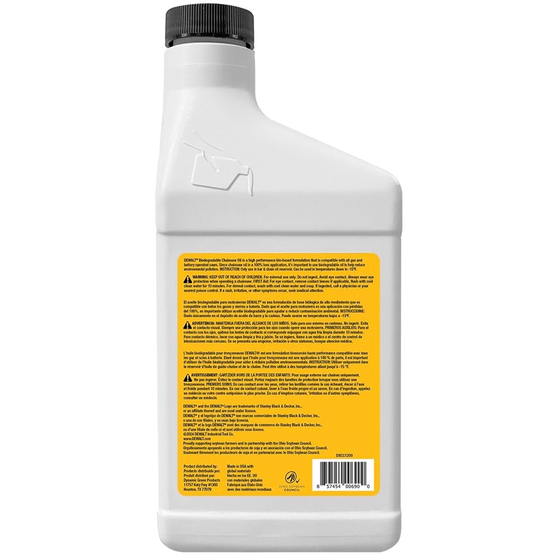 DEWALT Biodegradable Chainsaw Oil – High Performance, Non Toxic Professional