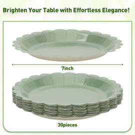 Growswally 30 Pcs Sage green Plates 7 Inch Sage green Scalloped Plates Disposable Dessert Plate for Wedding Baby Shower Birthday Party