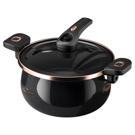 Nonstick Ceramic Coated Sauce Pan with Lid Black Crock Pot with Twist & Lock Handles, Micro Pressure Cooker Versatile stock pot with lid, Bottom Big Soup Canning Pot,Simmer Pot (BLACK, 7.5Quarts)